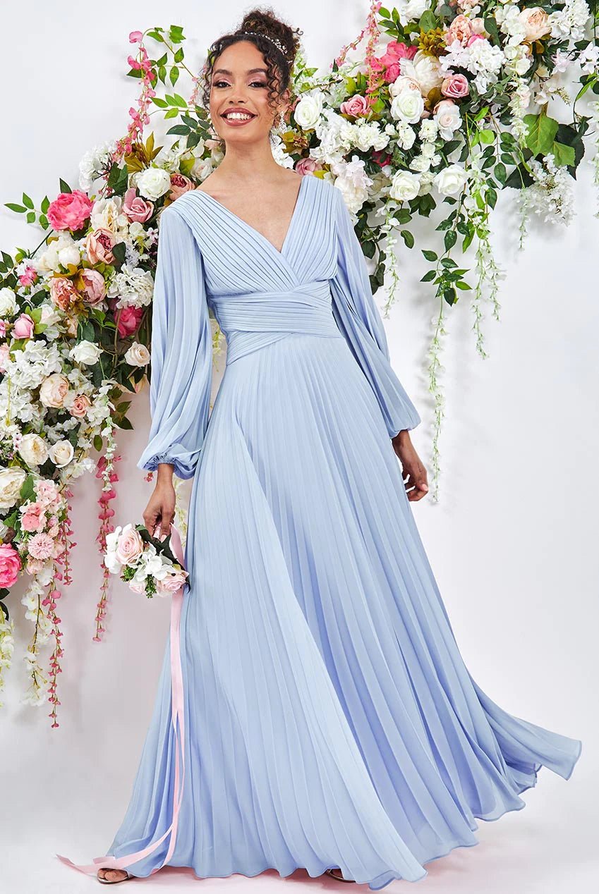 Plus Size Balloon Sleeve Maxi Dress Light Blue