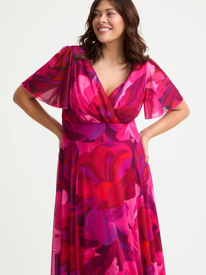 Isabelle Cerise Purple Floral Angel Sleeve Maxi Dress by Scarlett &amp; Jo Scarlett &amp; Jo | Rebecca James (formerly Curvy Chic Boutique) Belfast