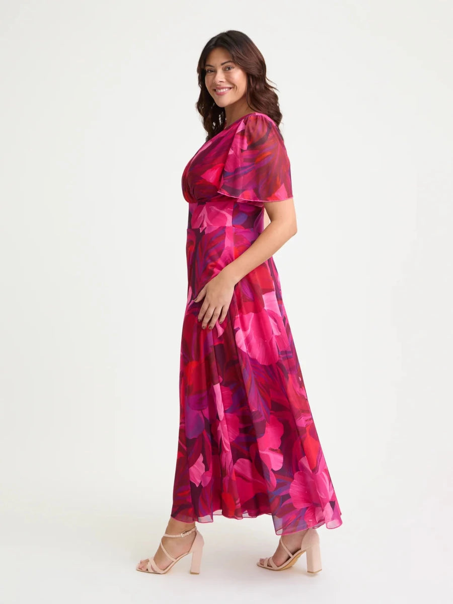 Isabelle Cerise Purple Floral Angel Sleeve Maxi Dress by Scarlett &amp; Jo Scarlett &amp; Jo | Rebecca James (formerly Curvy Chic Boutique) Belfast