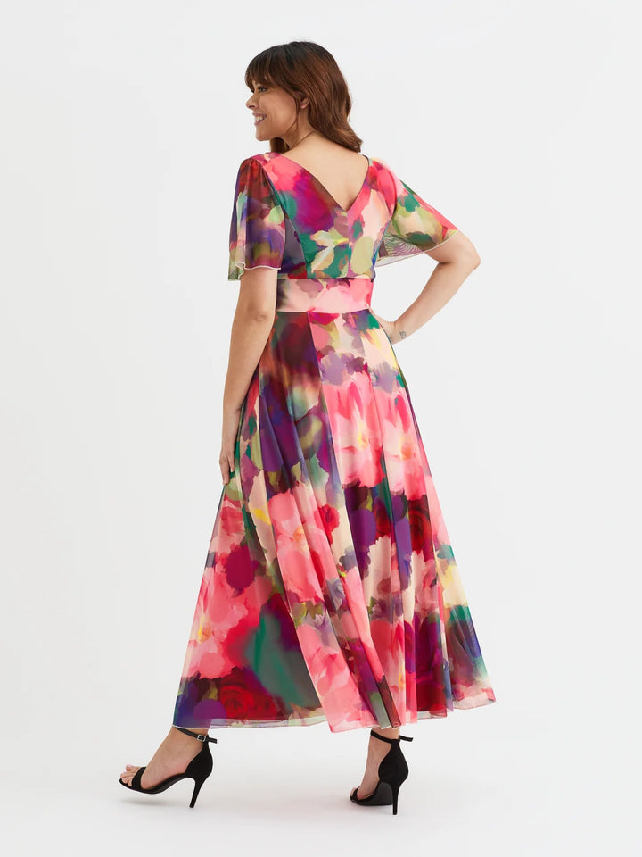 Isabelle Float Sleeve Maxi Wrap Dress in Garden Rose | Scarlett &amp; Jo - Curvy Chic Boutique