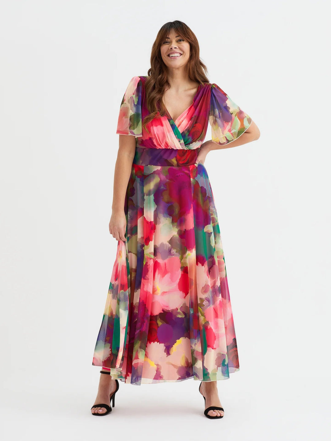 Isabelle Float Sleeve Maxi Wrap Dress in Garden Rose | Scarlett & Jo - Curvy Chic Boutique