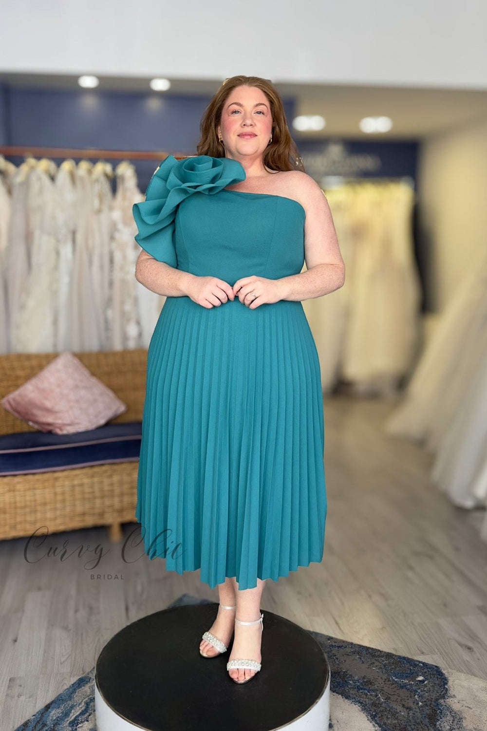 Emerald Green One Shoulder Midi Dress for Elegant Occasions – Rebecca James (formerly Curvy Chic Boutique)