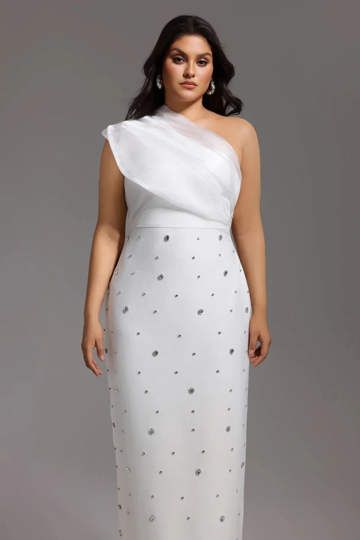 Plus Size White One Shoulder Midi Mother of the Bride Dress – Rebecca James (formerly Curvy Chic Boutique)
