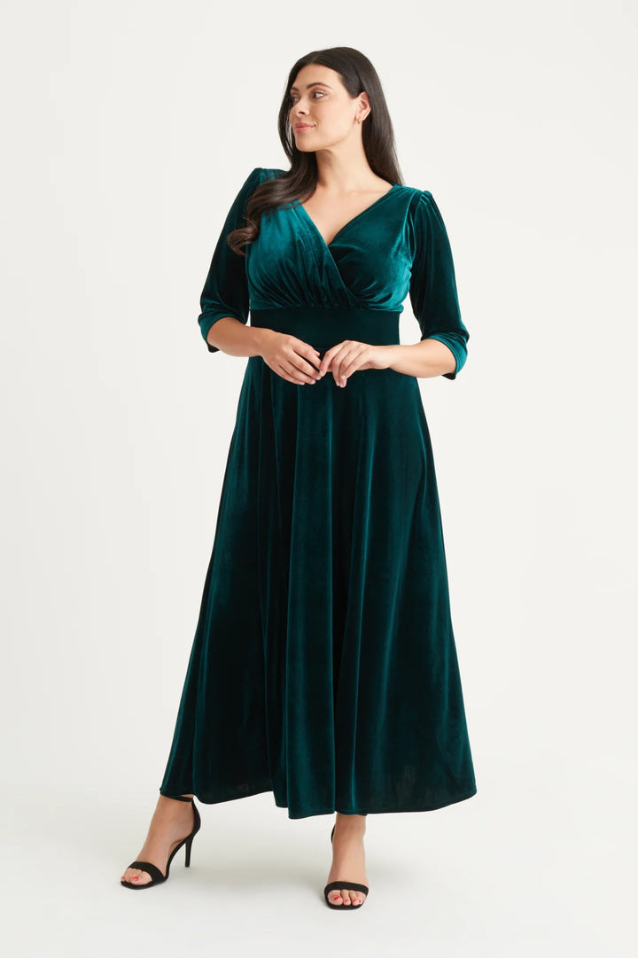 Scarlett &amp; Jo Plus Size Verity Velvet Dark Green Wrap Maxi Dress - Curvy Chic Boutique