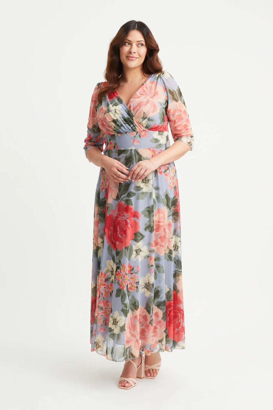 Verity Blue Floral Wrap Maxi Dress | Scarlett & Jo - Curvy Chic Boutique