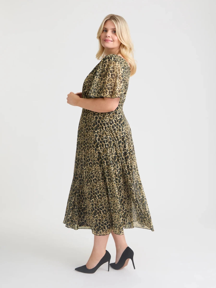 Victoria Leopard Print Angel Sleeve Mesh Long Midi Dress by Scarlett & Jo Scarlett & Jo | Rebecca James (formerly Curvy Chic Boutique) Belfast