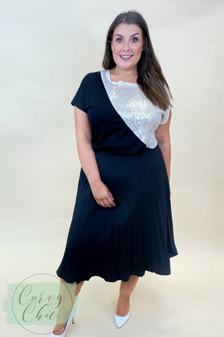 Black &amp; Champagne Half Sequin Plus Size Top - Curvy Chic Boutique