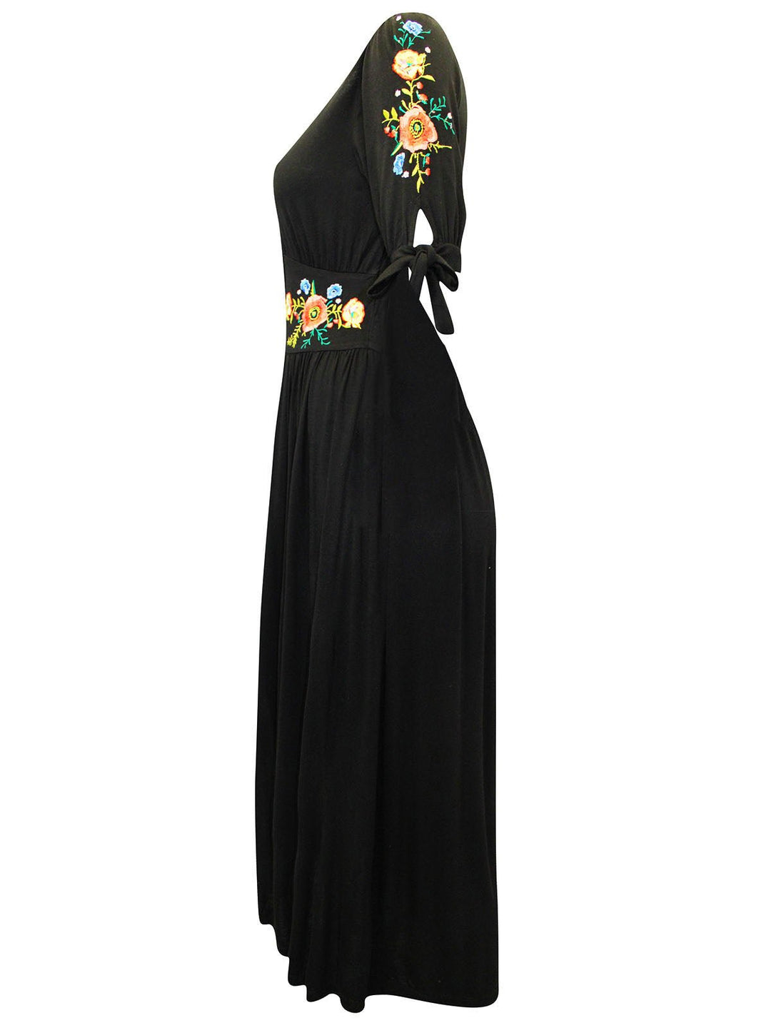 Black Plus Size Short Sleeve Button Down Floral Embroidered Dress - Curvy Chic Boutique