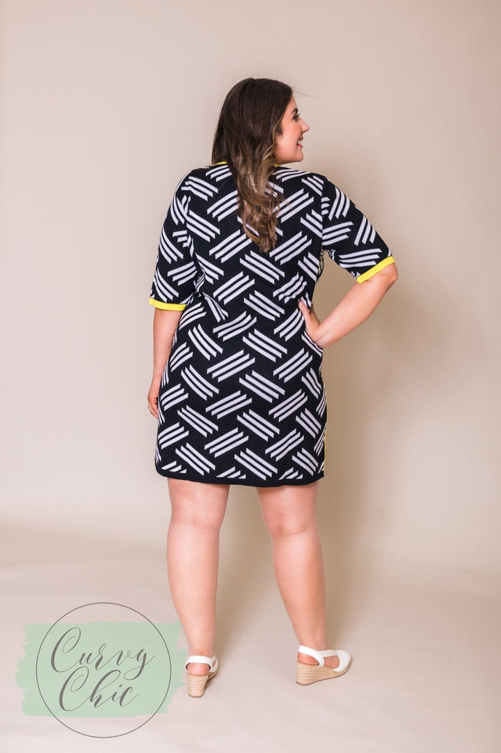 Black &amp; White short sleeved knitted plus size midi dress - Curvy Chic Boutique