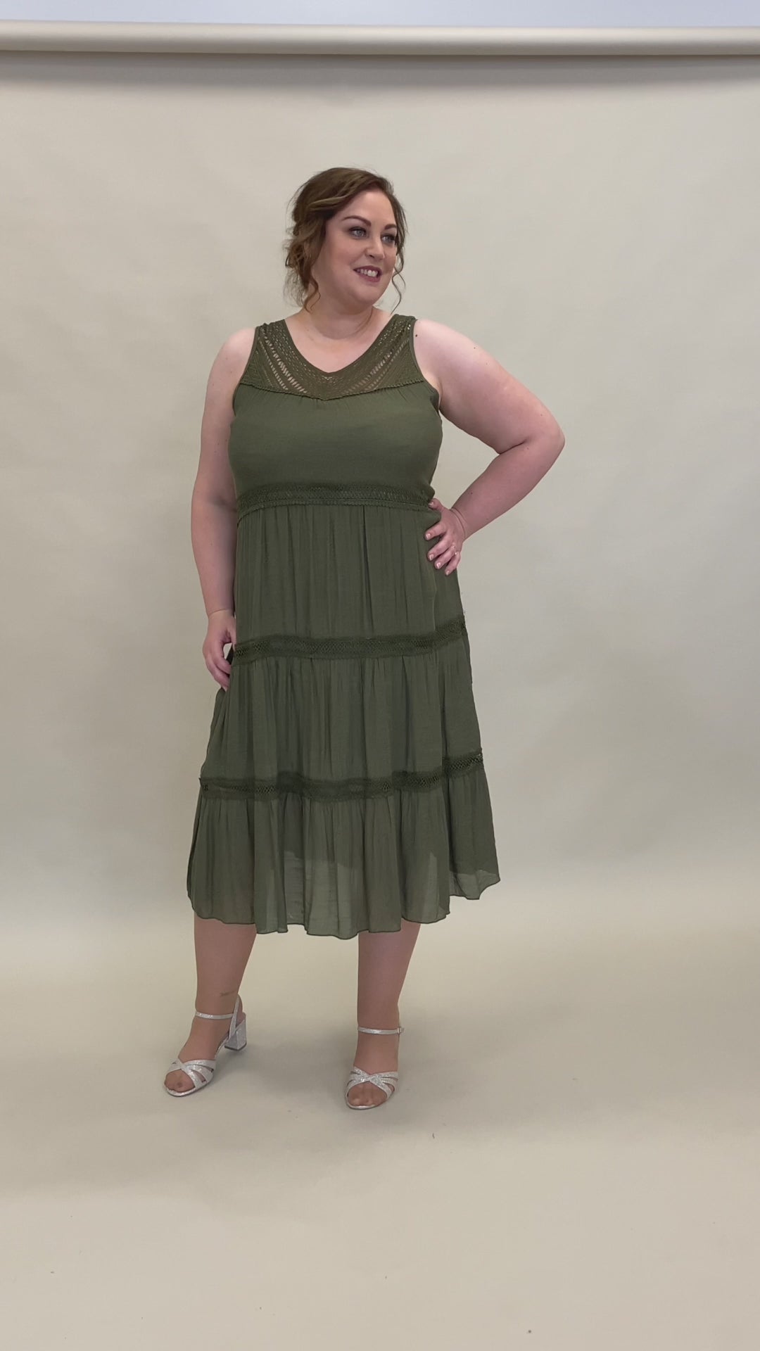 Maxi abito stile cotone verde stile Plus