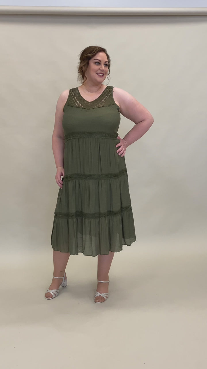 Maxi abito stile cotone verde stile Plus