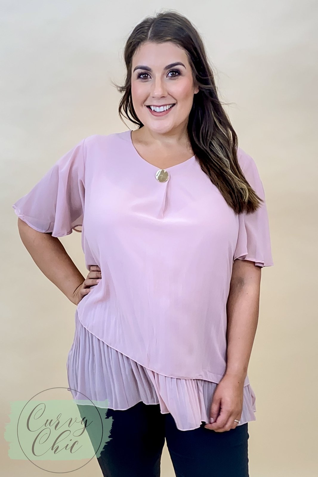 Plus Size Frill Hem Chiffon Blouse in Black