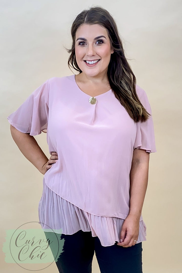 Plus Size Frill Hem Chiffon Blouse in Black