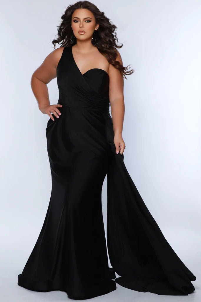 One Shoulder Plus Size Formal Dress in Black or Forest Green - Curvy Chic Boutique
