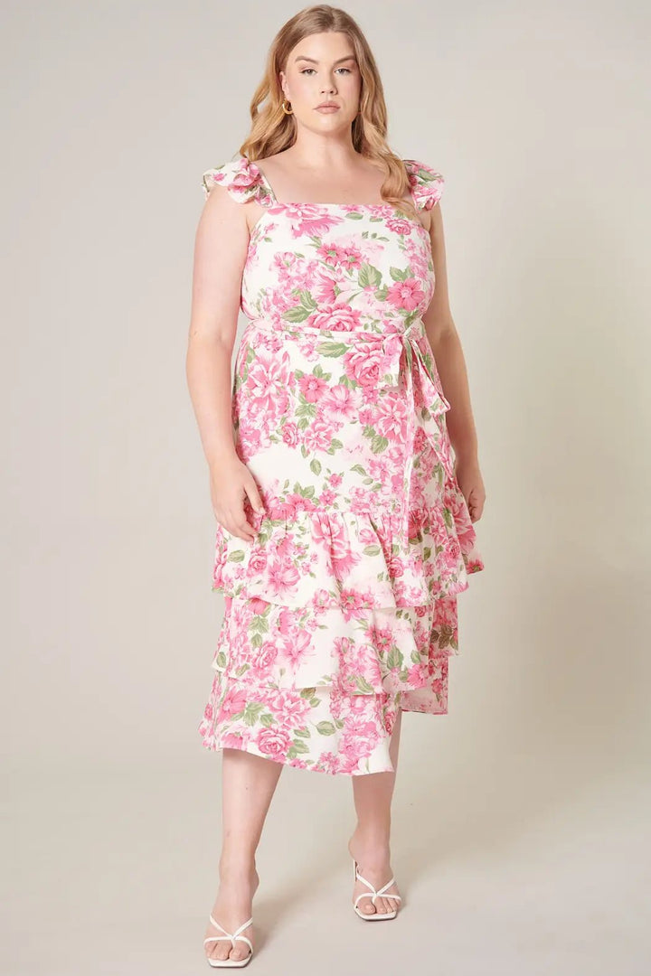 Plus Size Floral Printed Ruffle Tiered Midi Dress - Curvy Chic Boutique