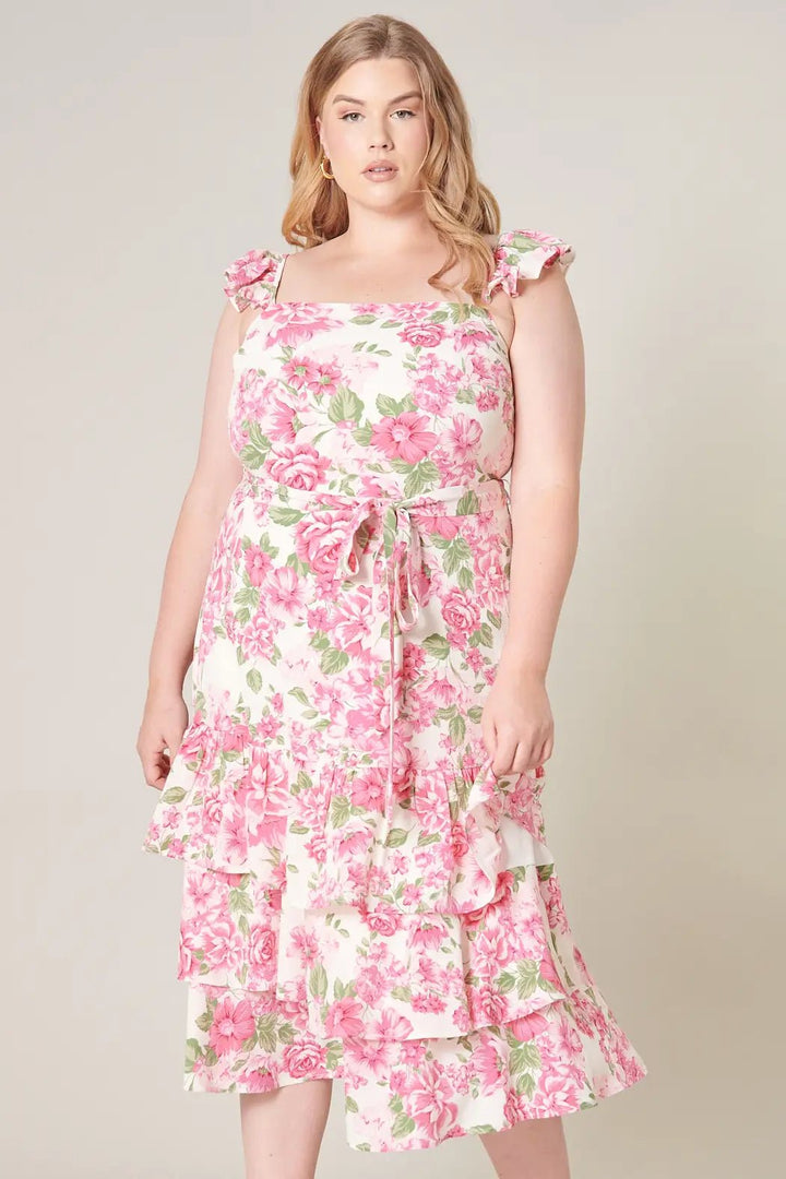 Plus Size Floral Printed Ruffle Tiered Midi Dress - Curvy Chic Boutique