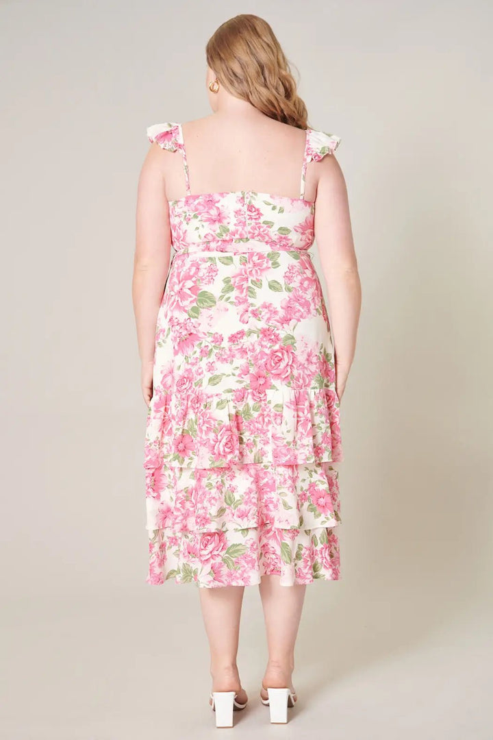 Plus Size Floral Printed Ruffle Tiered Midi Dress - Curvy Chic Boutique