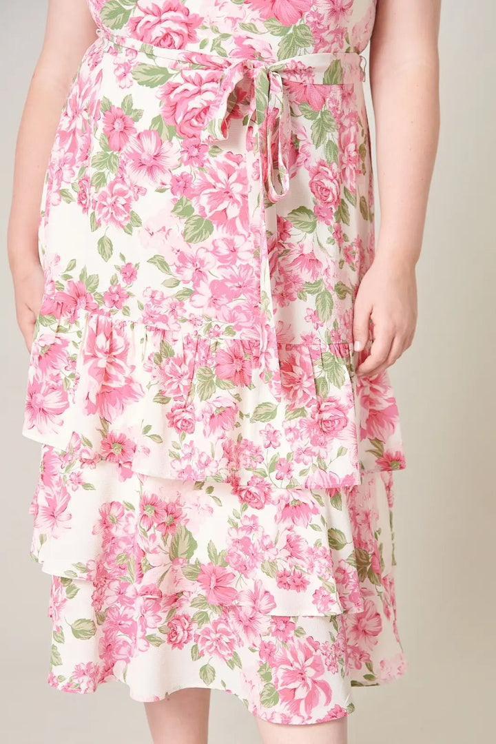 Plus Size Floral Printed Ruffle Tiered Midi Dress - Curvy Chic Boutique