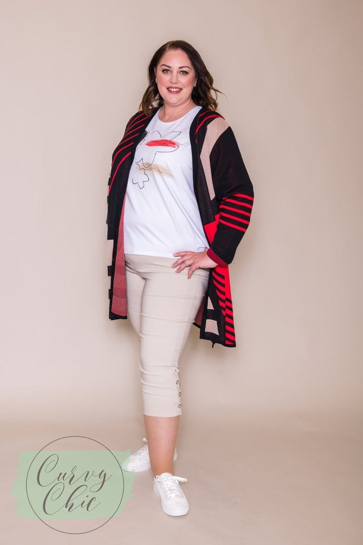 Plus Size White &amp; Red Patterned T-Shirt - Curvy Chic Boutique