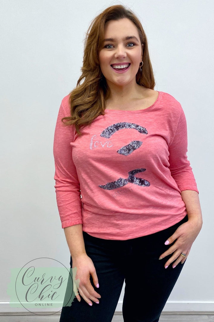 Red Love &amp; Peace Plus Size Sequin Long Sleeve Top - Curvy Chic Boutique