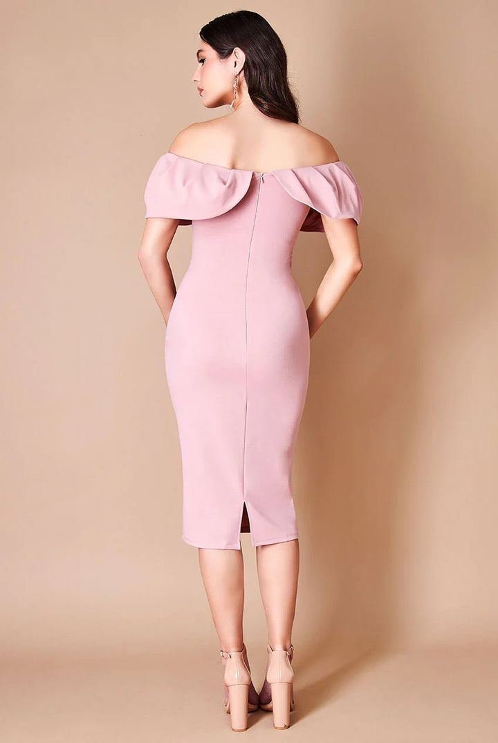 Scuba Crepe Pleated Bardot Plus Size Midi Dress in Blush or Emerald - Curvy Chic Boutique