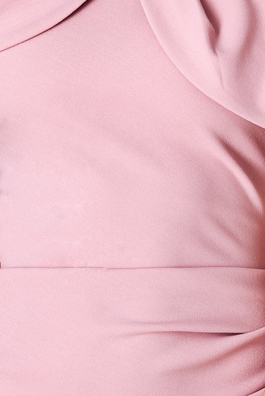 Scuba Crepe Pleated Bardot Plus Size Midi Dress in Blush or Emerald - Curvy Chic Boutique